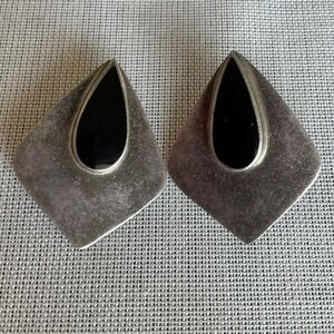 ND 925 Sterling Silver black onyx post earrings Vintage Estate jewelry